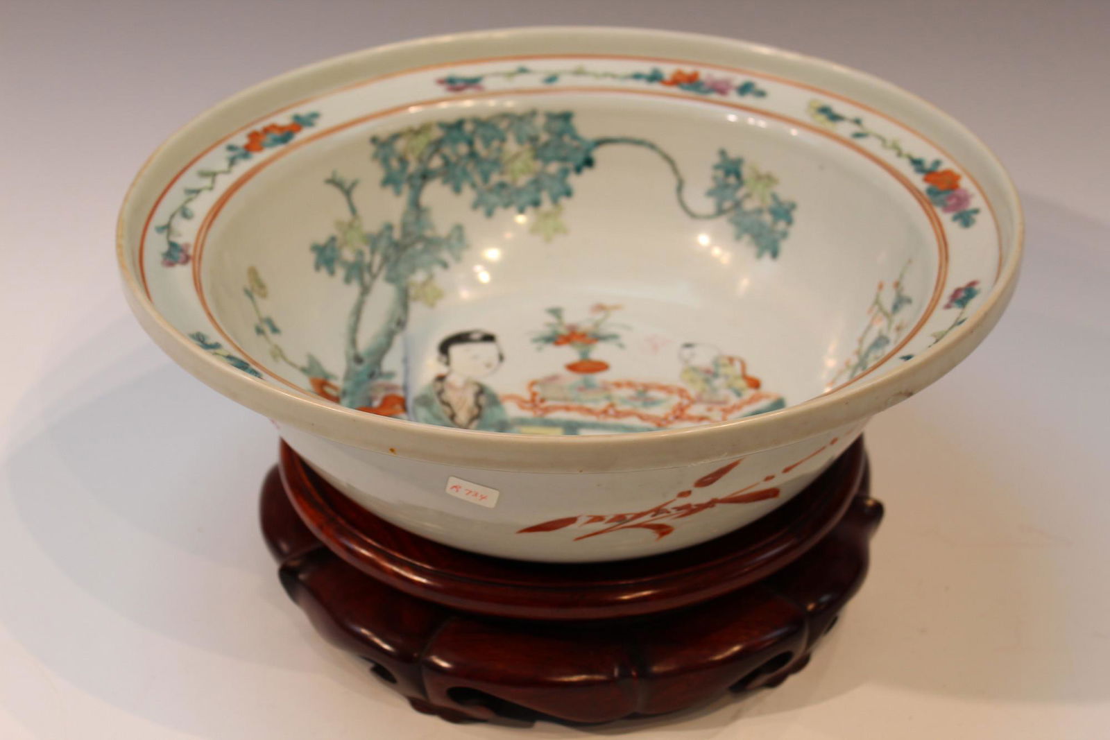 Chinese Famille Rose Porcelain Basin on Wood Stand (1 of 7)