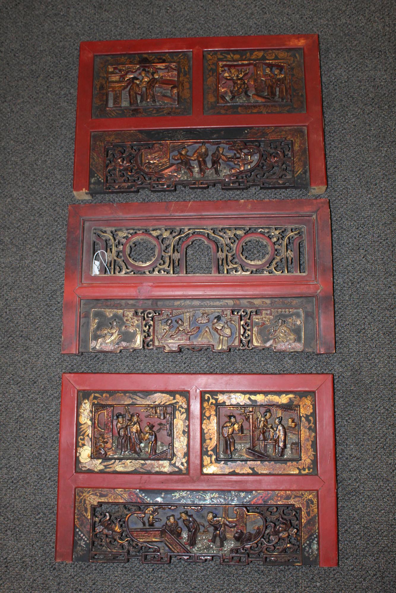 Three Chinese Carved Wood Panels (1 of 5)
