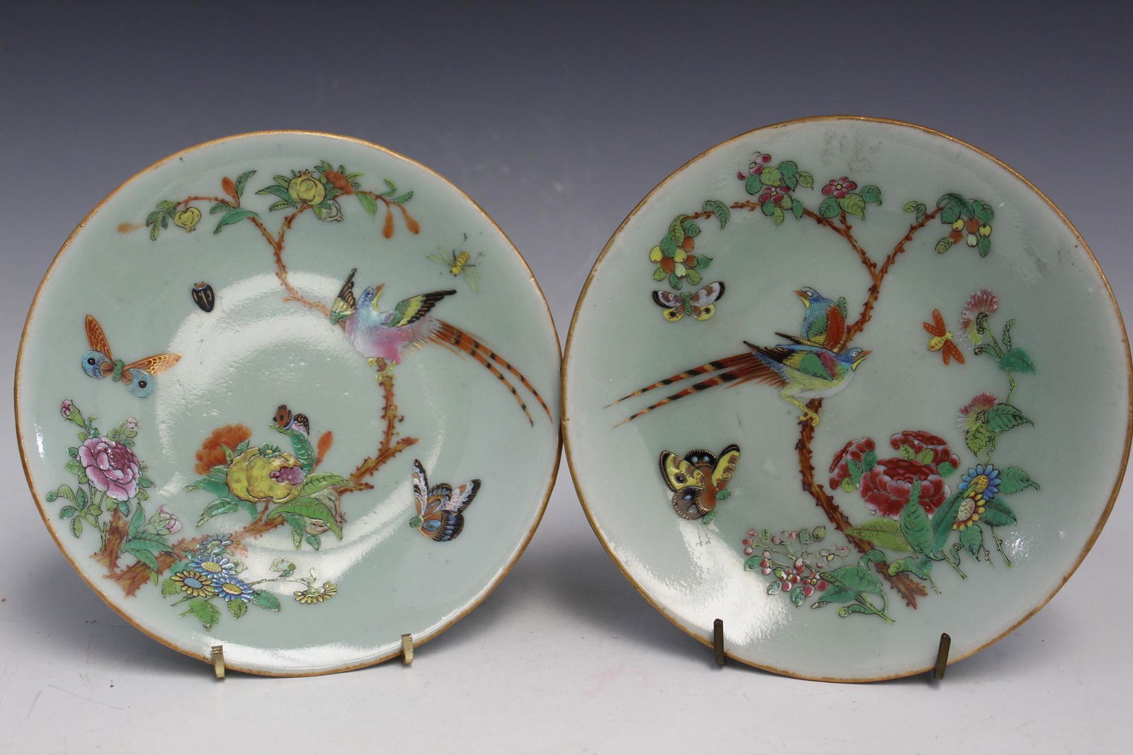 Two Chinese Famile Rose on Celadon Glaze Porcelain (1 of 5)