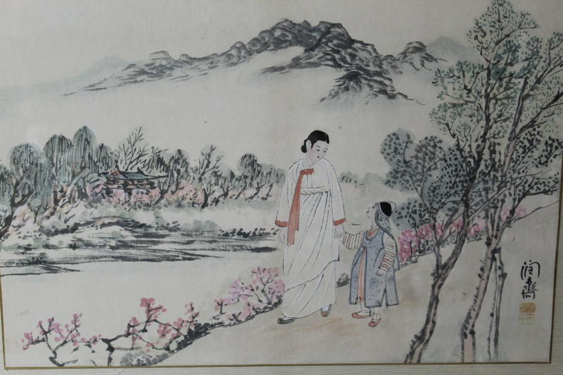 Korean Watercolor Painting on Paper: Korean Watercolor Painting on Paper. 45x34 cm, fr 49x70 cm