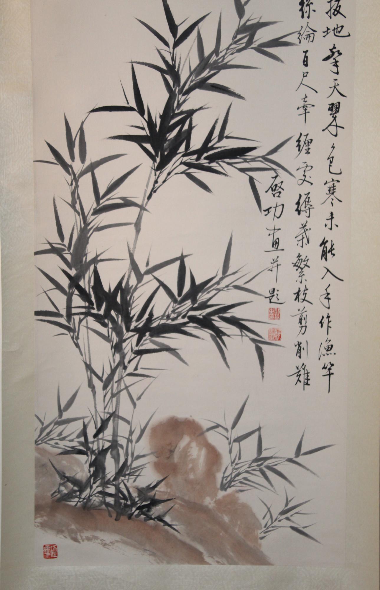 Chinese ink and water color painting on paper scroll of (1 of 5)
