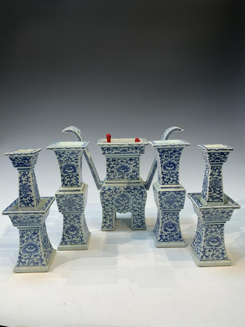 Chinese Blue and White Porcelain Altar Set (1 of 3)