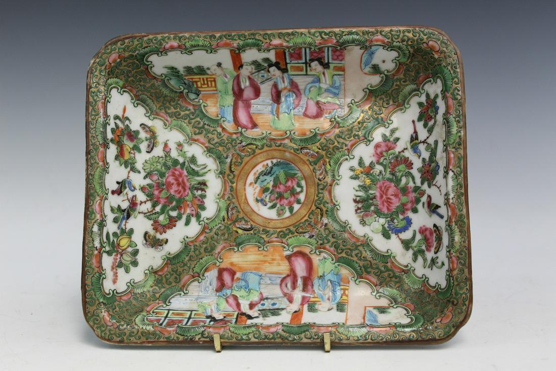 Chinese Rose Medallion Porcelain Rectangular Dish (1 of 5)