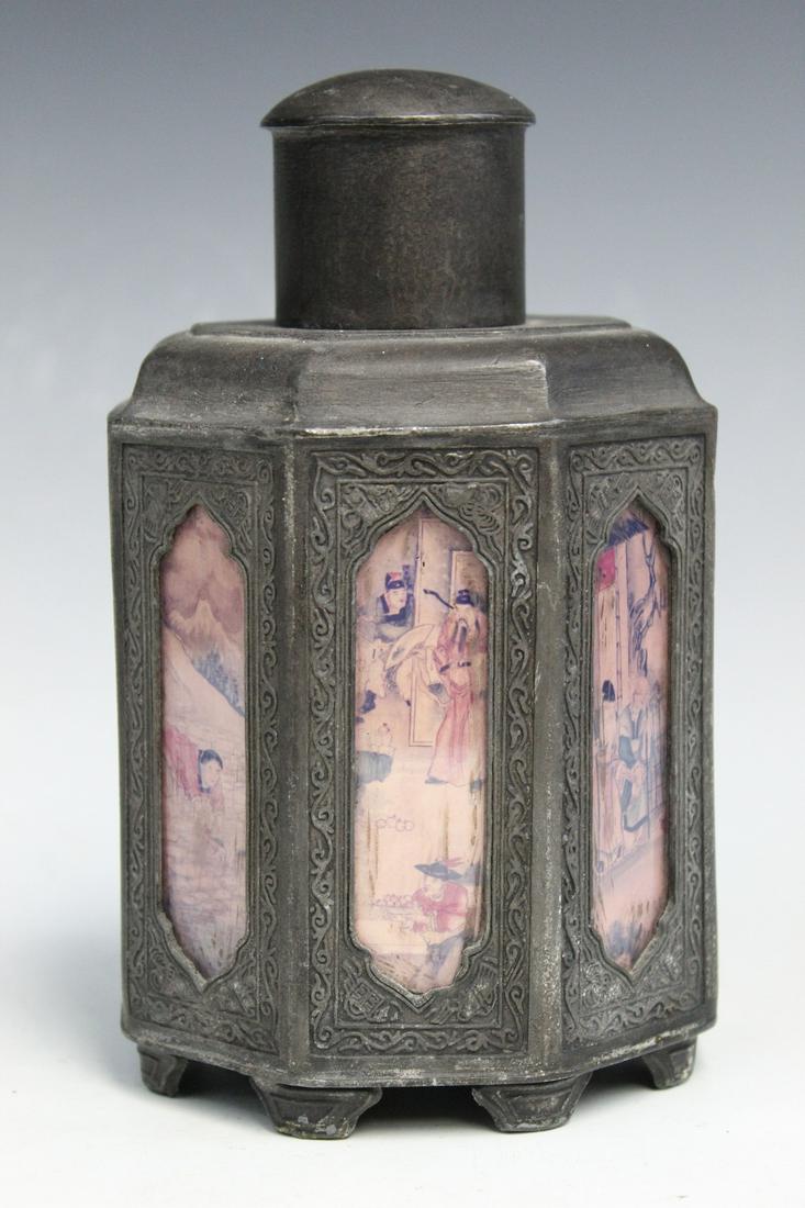 Chinese Metal Tea Caddy (1 of 4)