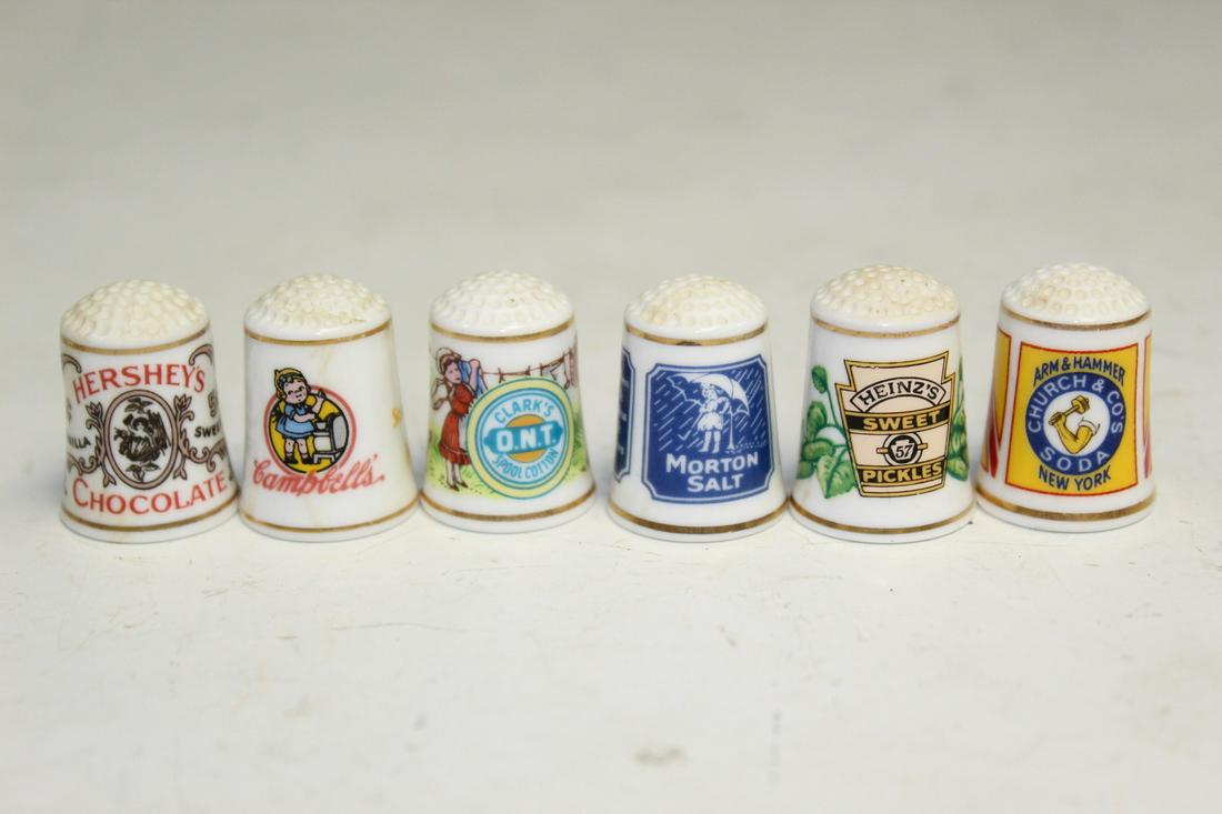 Six Porcelain Thimbles: Six Porcelain Thimbles. H 2.7 cm