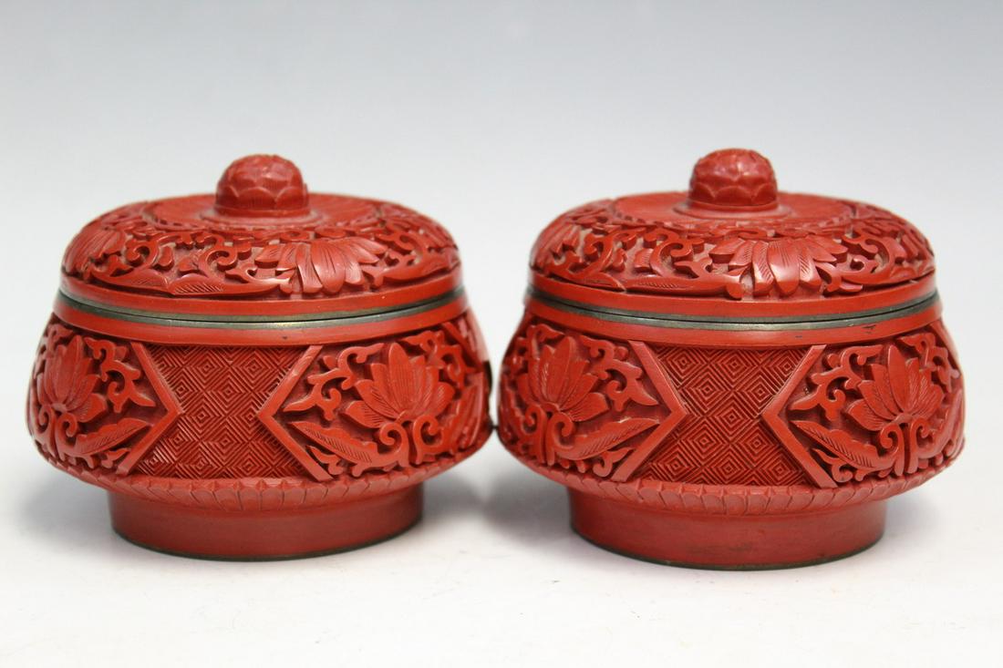 Pair of Chinese Cinnabar Boxes (1 of 6)