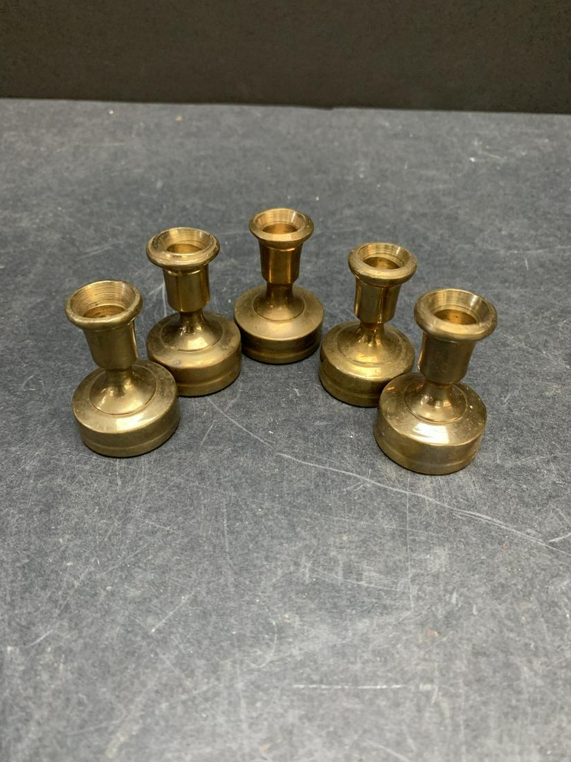 Lot of five vintage brass candle stick holders or paper (1 of 1)