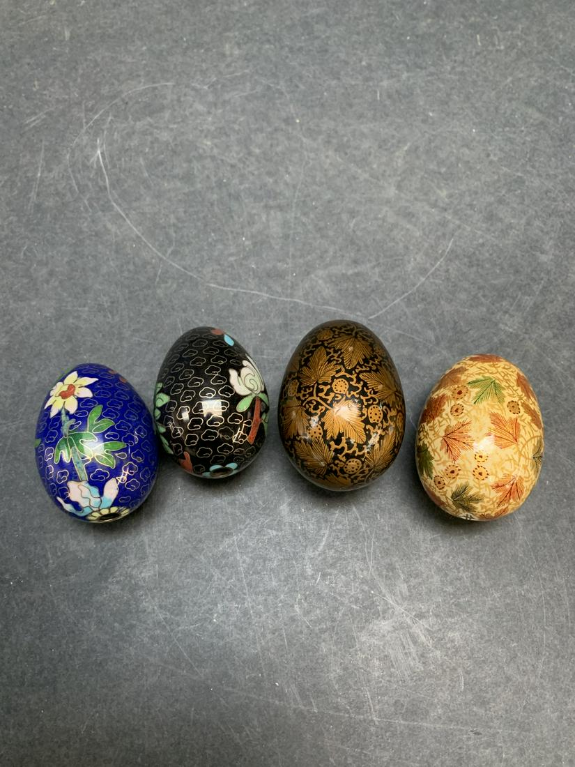 Lot of four vintage Chinese eggs- lacquer and cloisonne (1 of 2)
