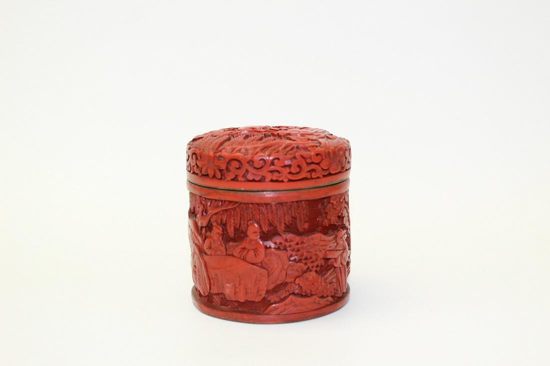 Antique Chinese cinnabar lacquer box. (1 of 5)