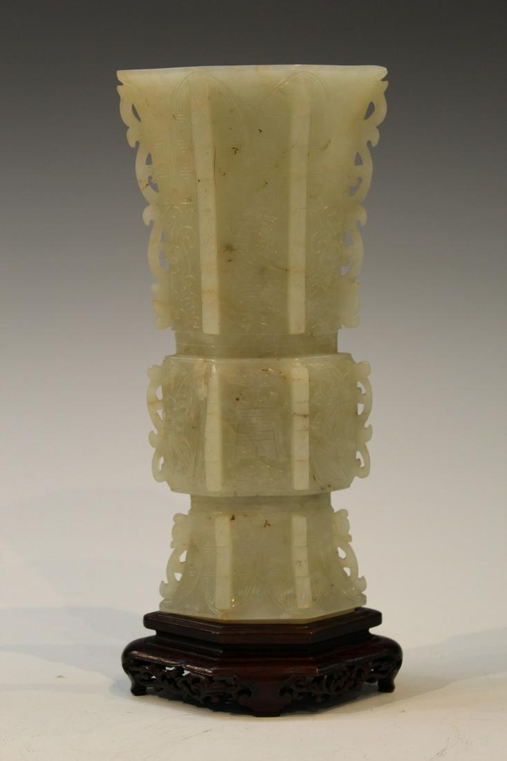 Chinese Carved Jade Vase with Base (1 of 9)