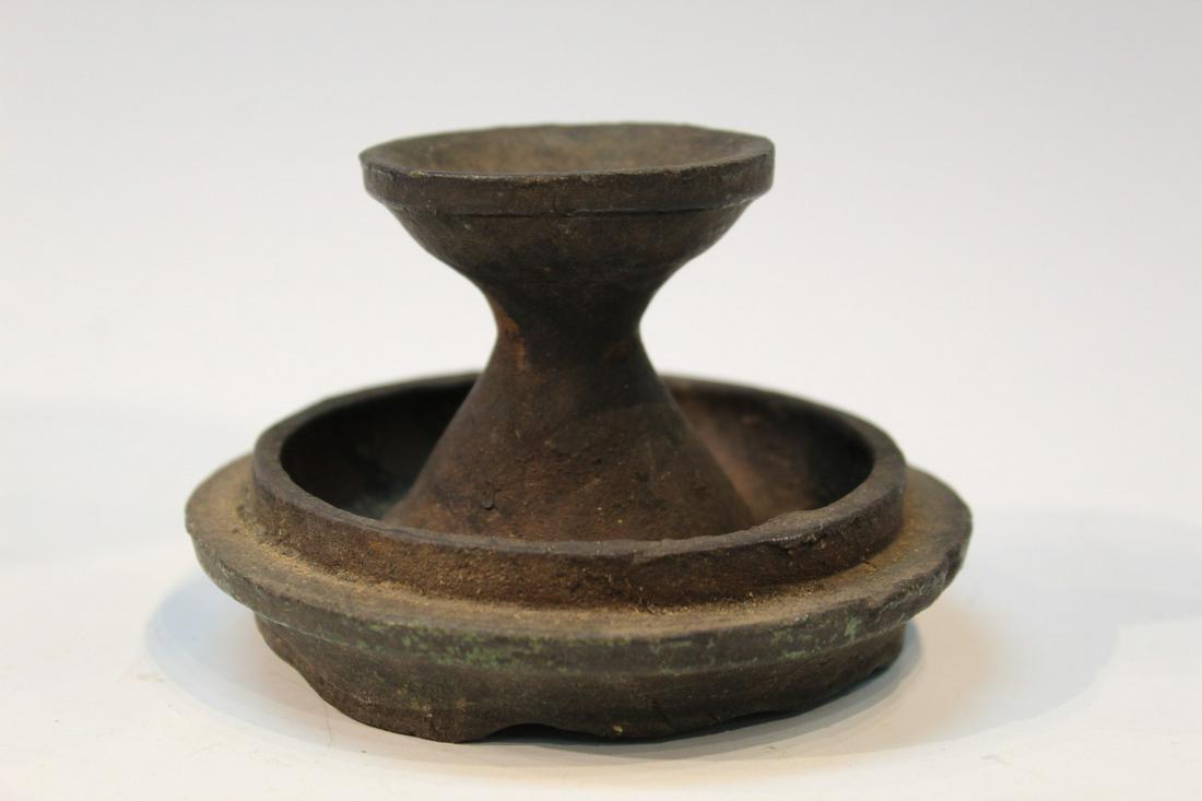 Chinese Han Dynasty Oil Lamp: Chinese Han Dynasty Oil Lamp. H 7.5 cm.