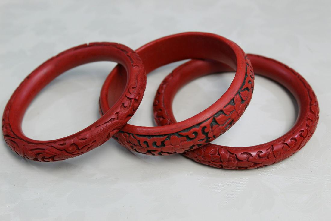Three Chinese Cinnabar Bangles (1 of 5)