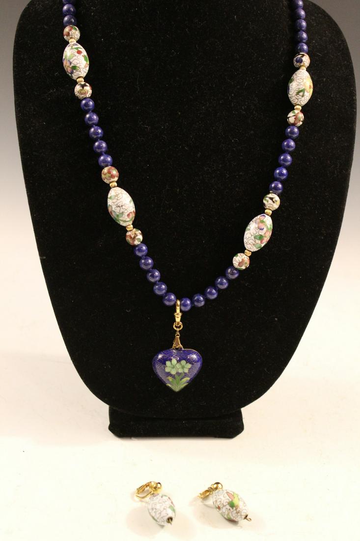 Chinese cloisonne and lapis lazuli beads necklace. (1 of 3)