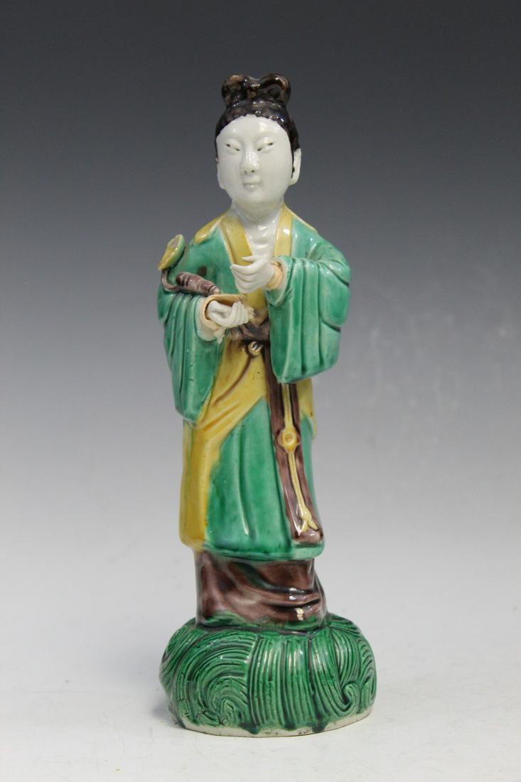 Chinese Wucai Porcelain Figure of a Lady Holding a Ruyi: Chinese Wucai Porcelain Figure of a Lady Holding a Ruyi Scepter. H 23 cm