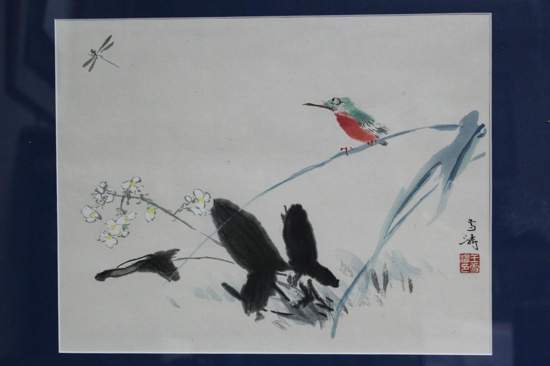 Framed Chinese Art of a Bird and Flowers (1 of 5)