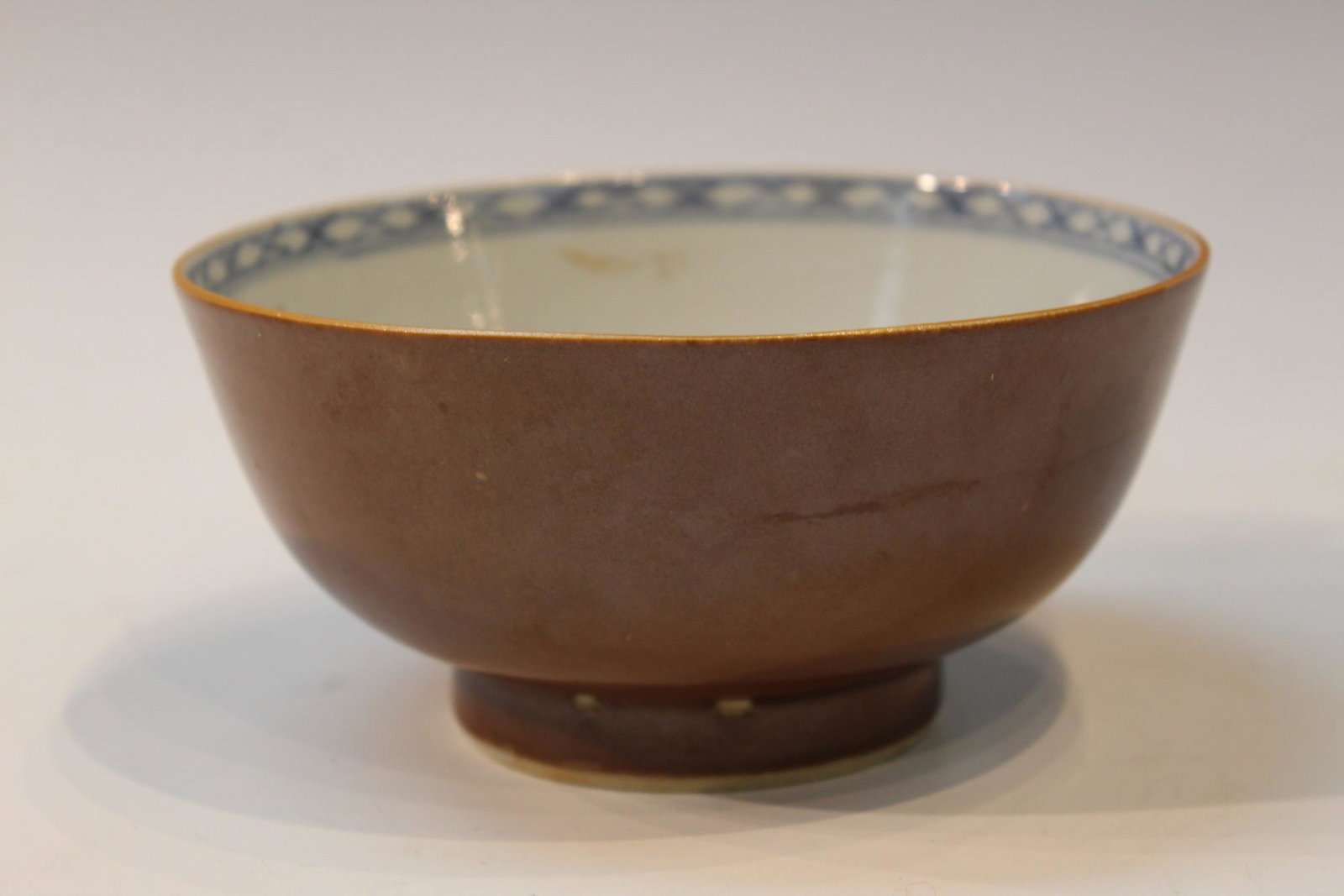 Chinese Brown Glazed Blue and White Porcelain Bowl: Chinese Brown Glazed Blue and White Porcelain Bowl. D 14cm