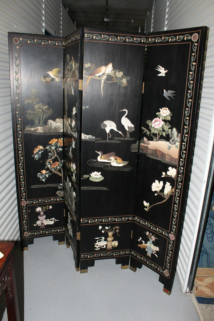 Chinese Lacquered Wood 4-panel Screen (1 of 7)