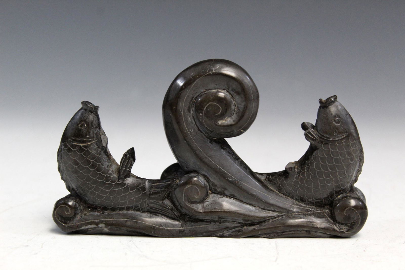 Chinese Carved Soapstone Double-fish Brush Stand. (1 of 3)