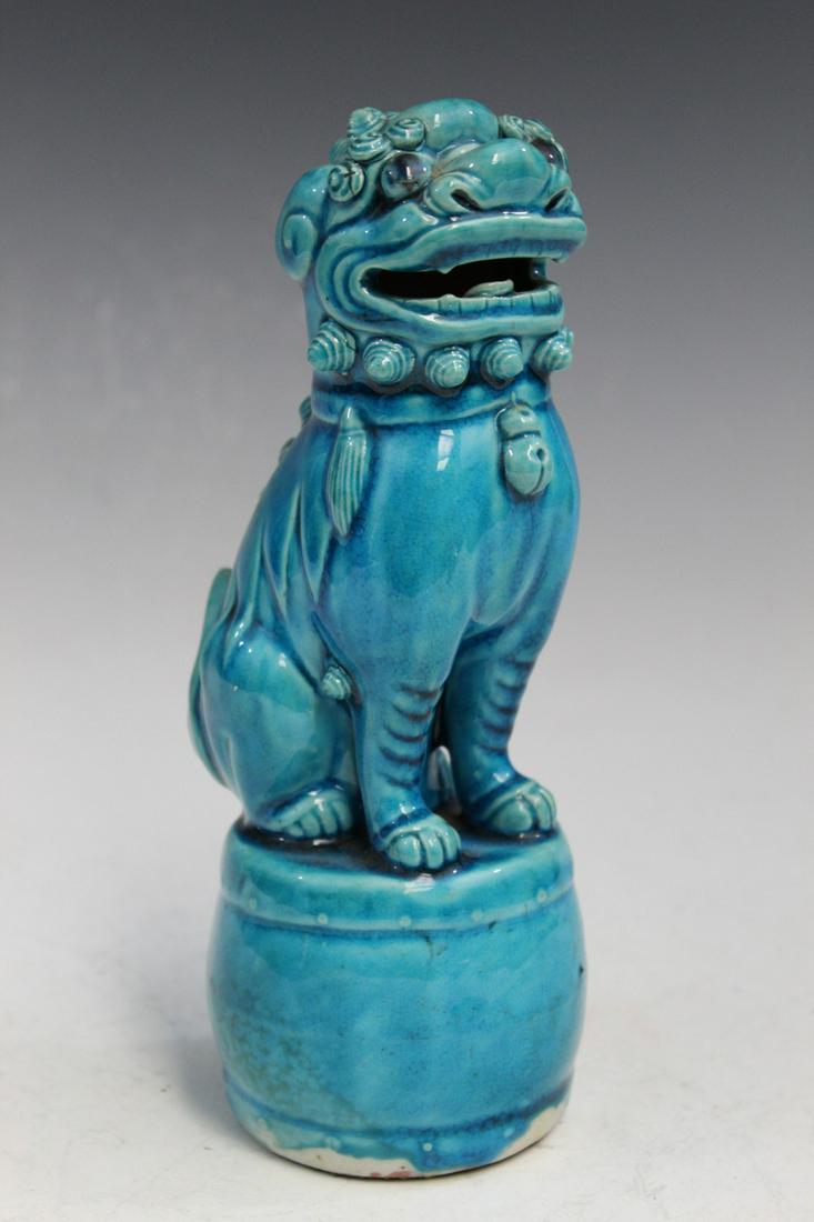 Chinese Turquoise Glaze Porcelain Foo Dog Statue (1 of 7)
