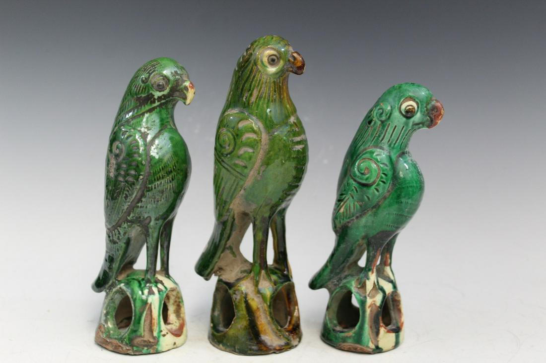 Three Chinese Green Glazed Porcelain Bird Statues (1 of 8)