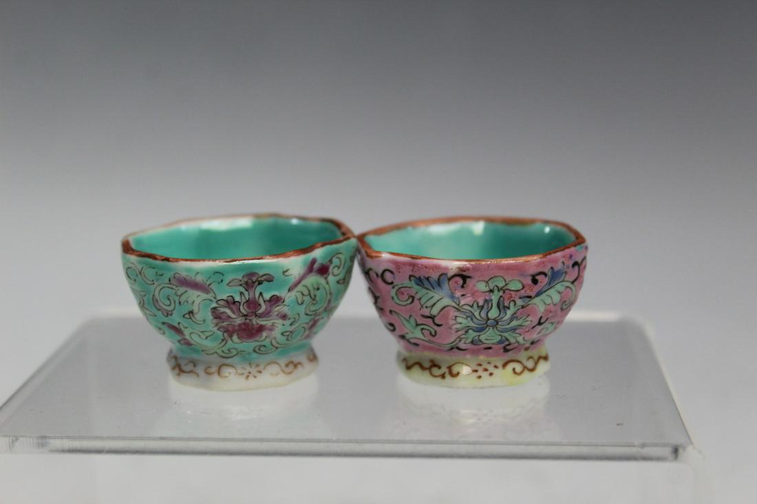 Two Chinese Famille Rose Miniature Porcelain Cups (1 of 3)
