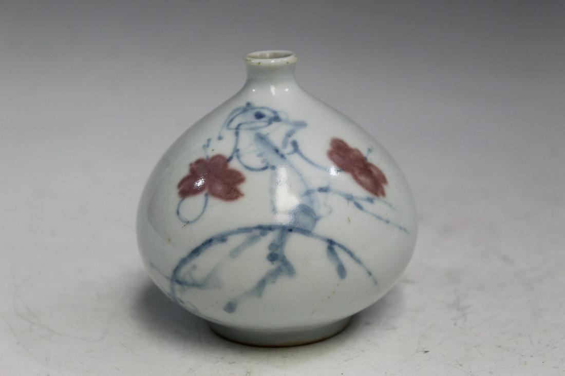 Korean Blue and White Underglaze Red Decorated Porcelain Oil Vase (1 of 4)