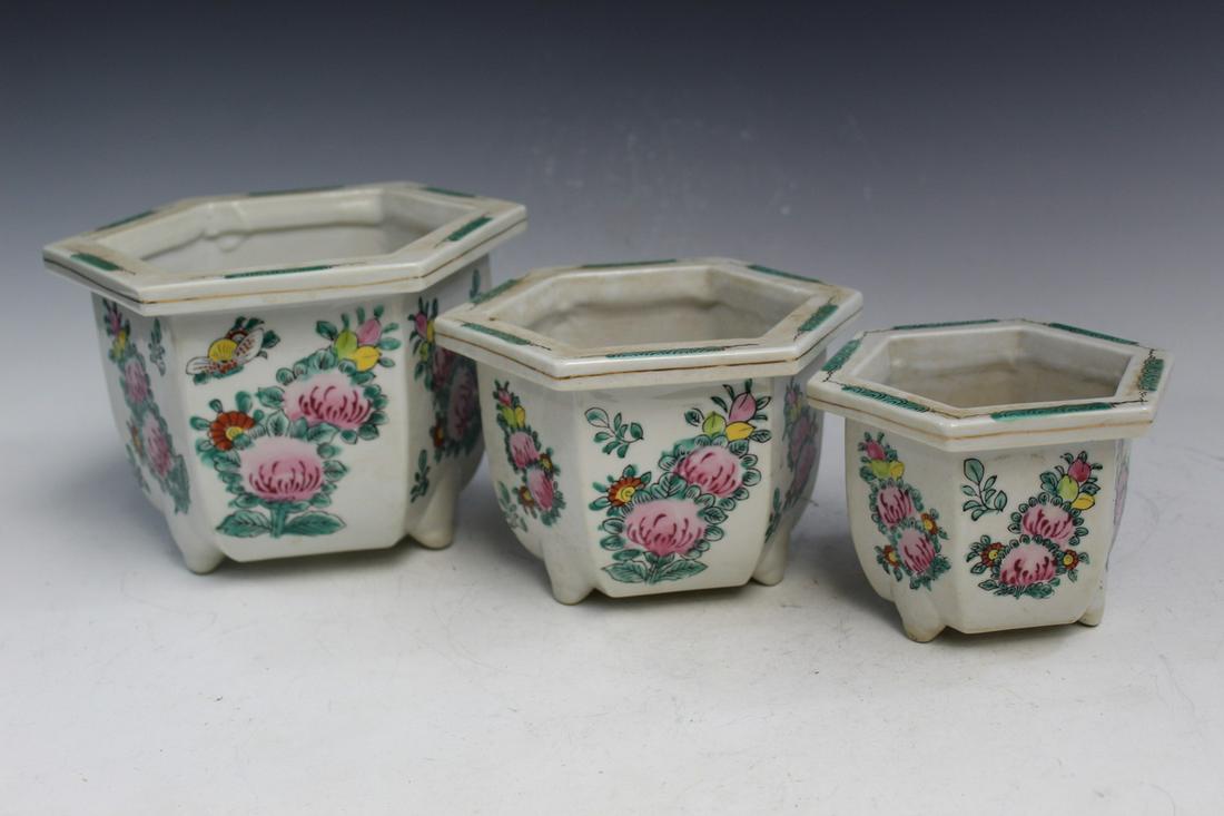 Set of Three Asian Porcelain Planters (1 of 4)