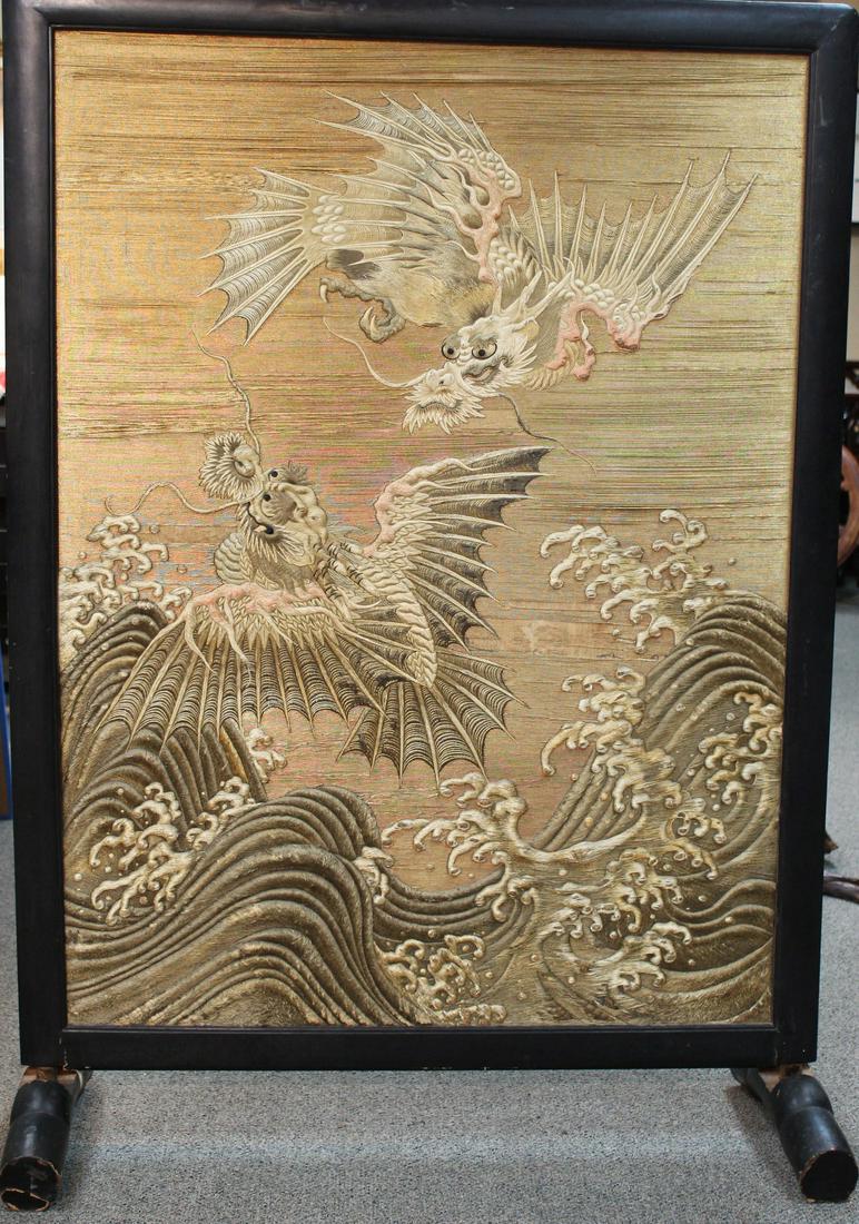 Japanese Fukusa Embroidery Large Lacquer Framed (1 of 9)