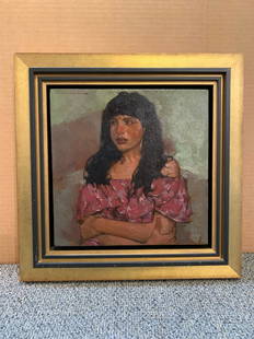 Joseph Lorusso, "Italian Girl", signed original oil on board: Joseph Lorusso, "Italian Girl", signed original oil on board. Framed size 16" x 16"