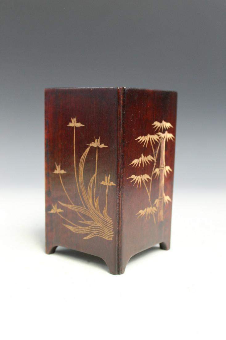 Chinese Wood Brush Pot: Chinese Wood Brush Pot. H 14x8x8 cm