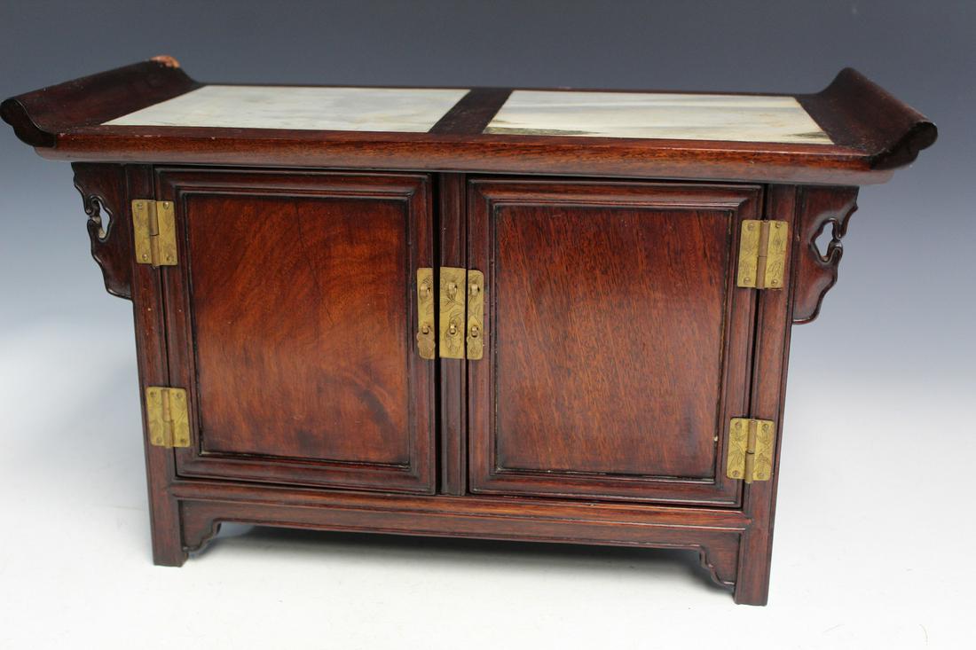 Chinese Rosewood Small Cabinet with Marble Top. (1 of 6)