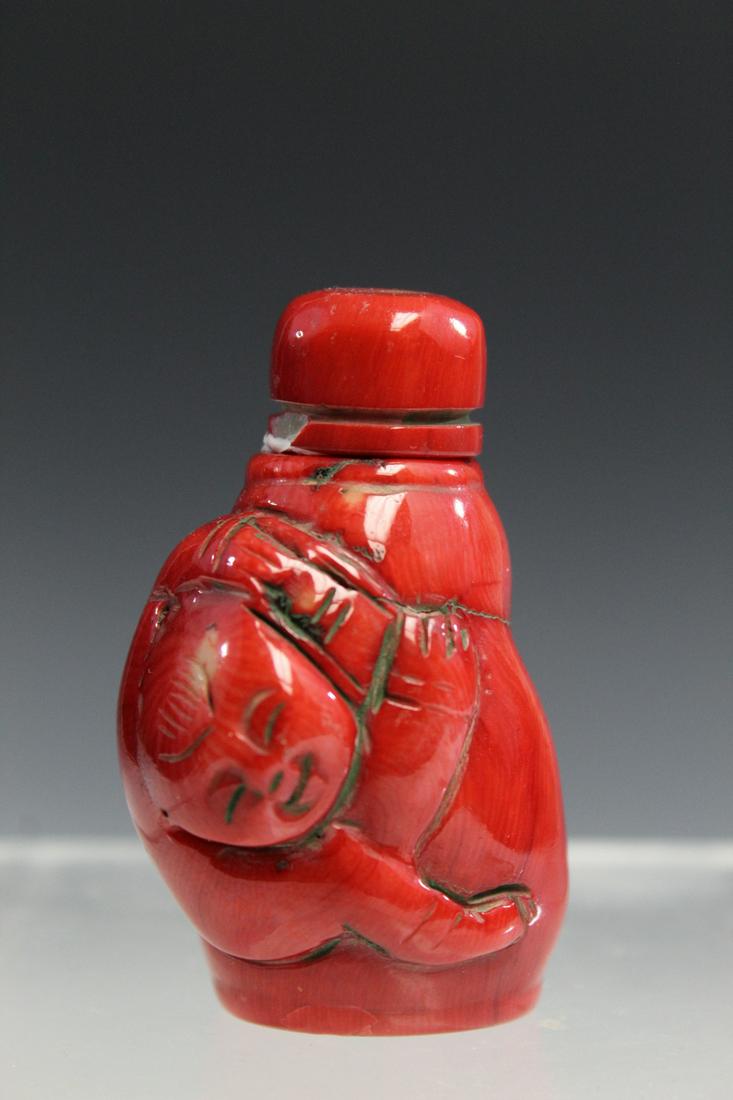 Chinese Carved Coral Snuff Bottle (1 of 3)