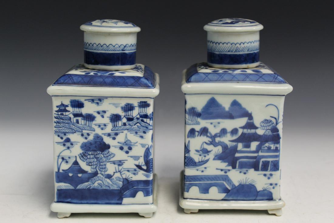 Pair of Chinese Export Canton Style Porcelain Tea Caddies. (1 of 5)
