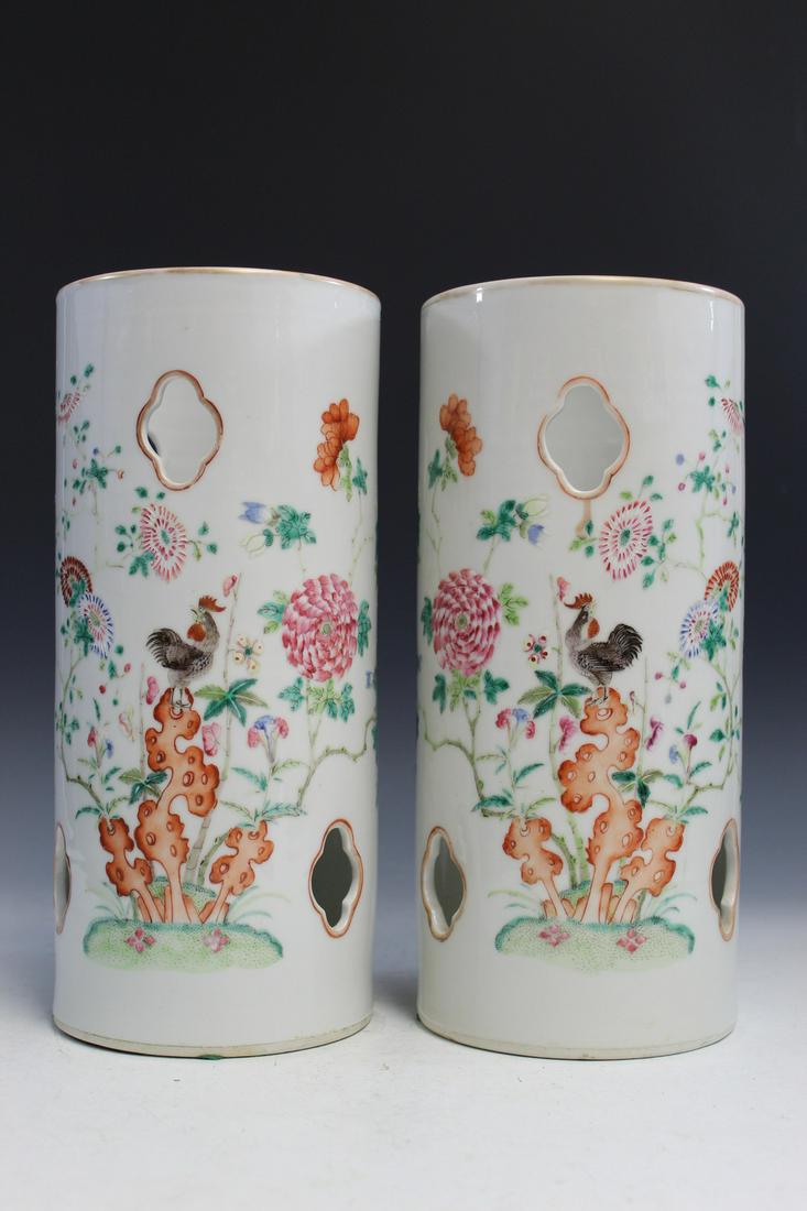 Pair of Chinese Porcelain Hat Vases. (1 of 5)