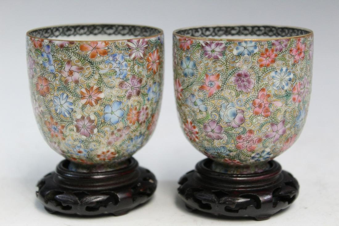Pair of Chinese Egg Shell Porcelain Cups. Qianlong Mark. (1 of 6)