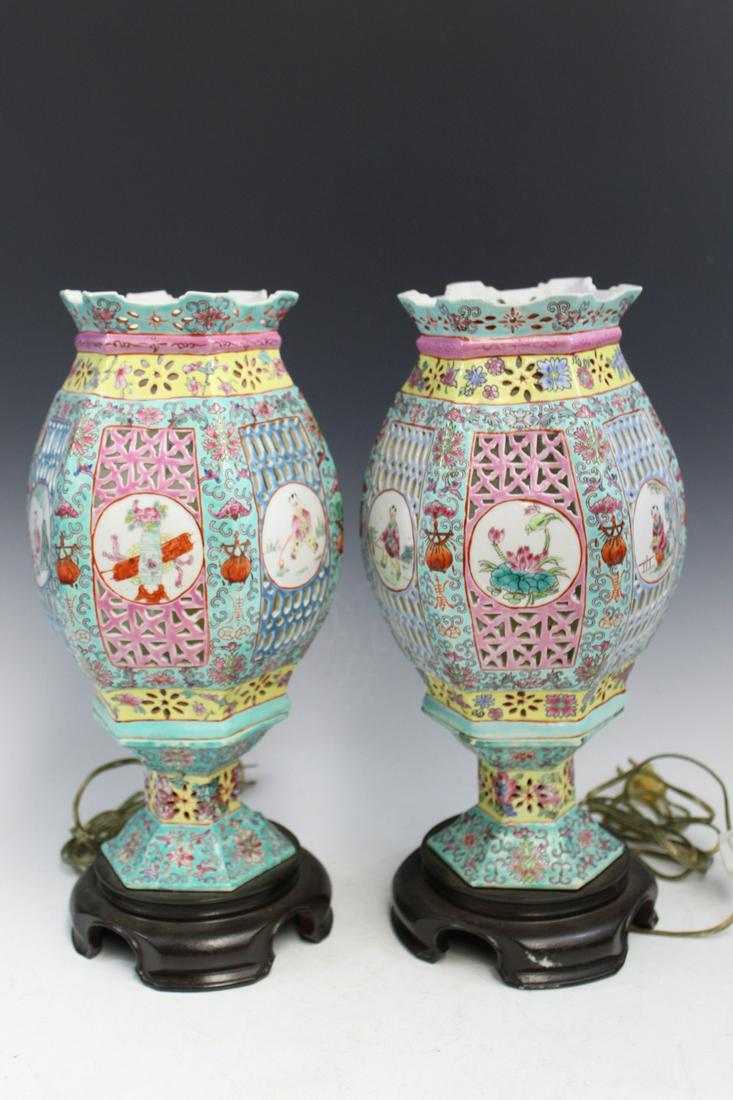 Pair of Chinese Porcelain Lantern Lamps (1 of 9)