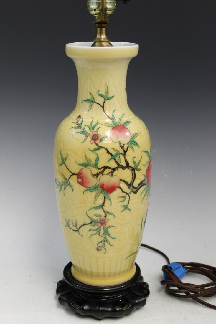 Chinese Yellow Glaze Porcelain Peach Vase Lamp (1 of 9)