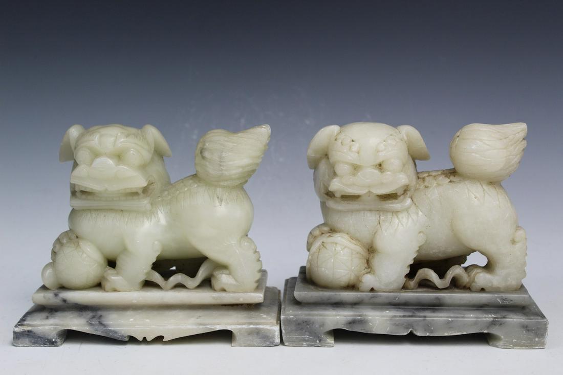 Two Chinese Carved Soapstone Foo Dog Bookends (1 of 4)
