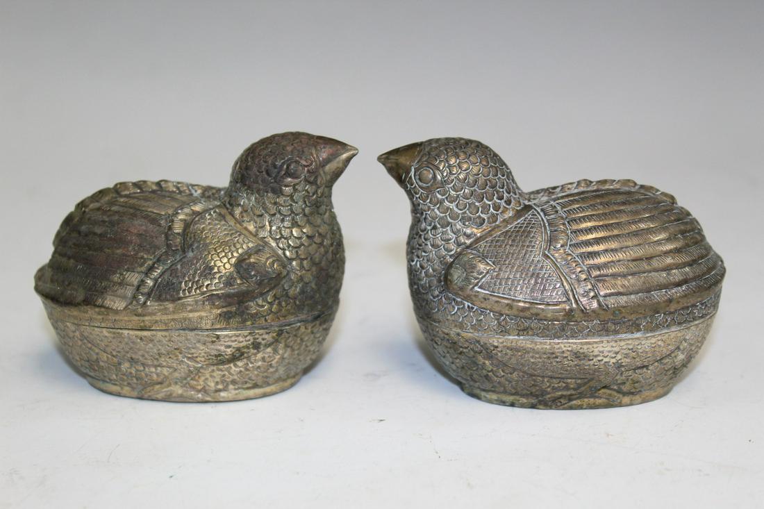 Pair of Thai Metal Quail Boxes (1 of 4)