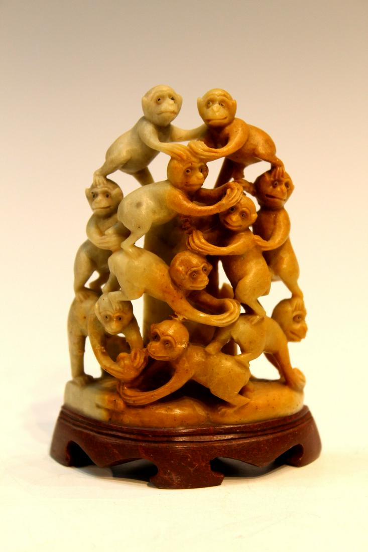Chinese Soap Stone Carving of Monkeys (1 of 3)