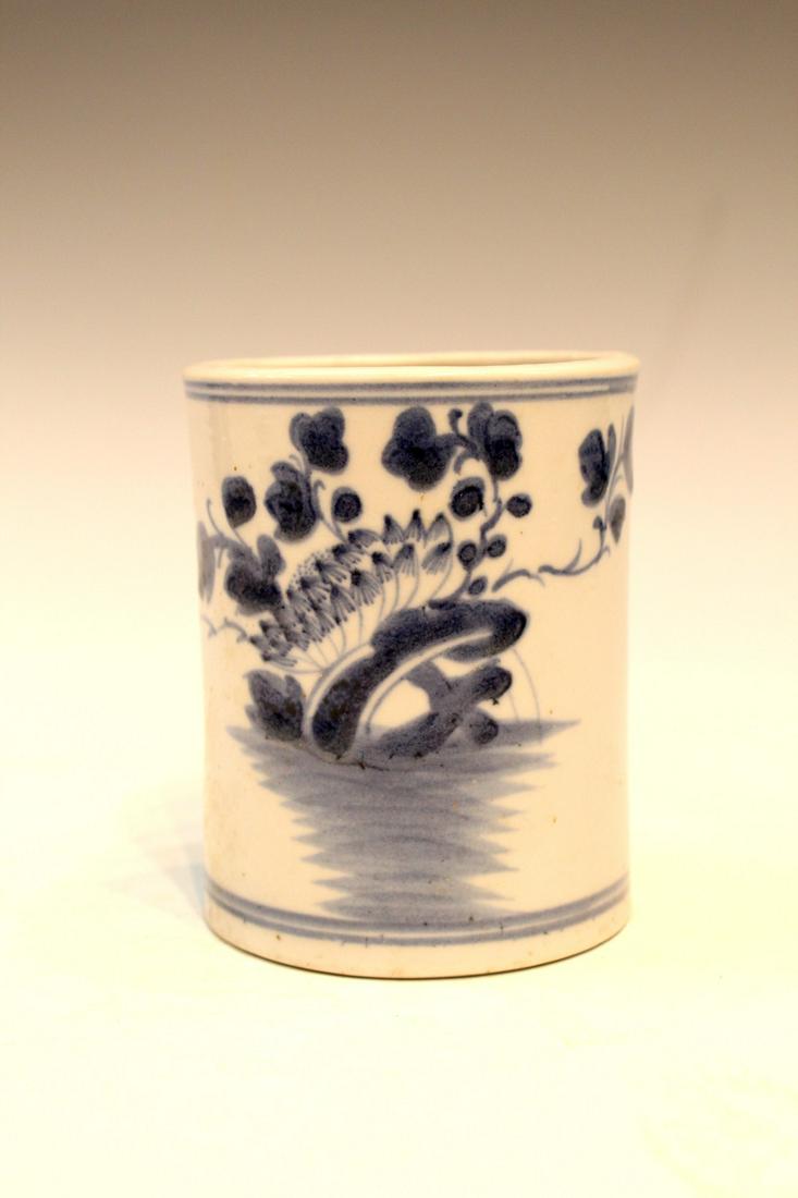 Chinese Blue and White Brush Pot: Chinese Blue and White Brush Pot. H 11.5cm