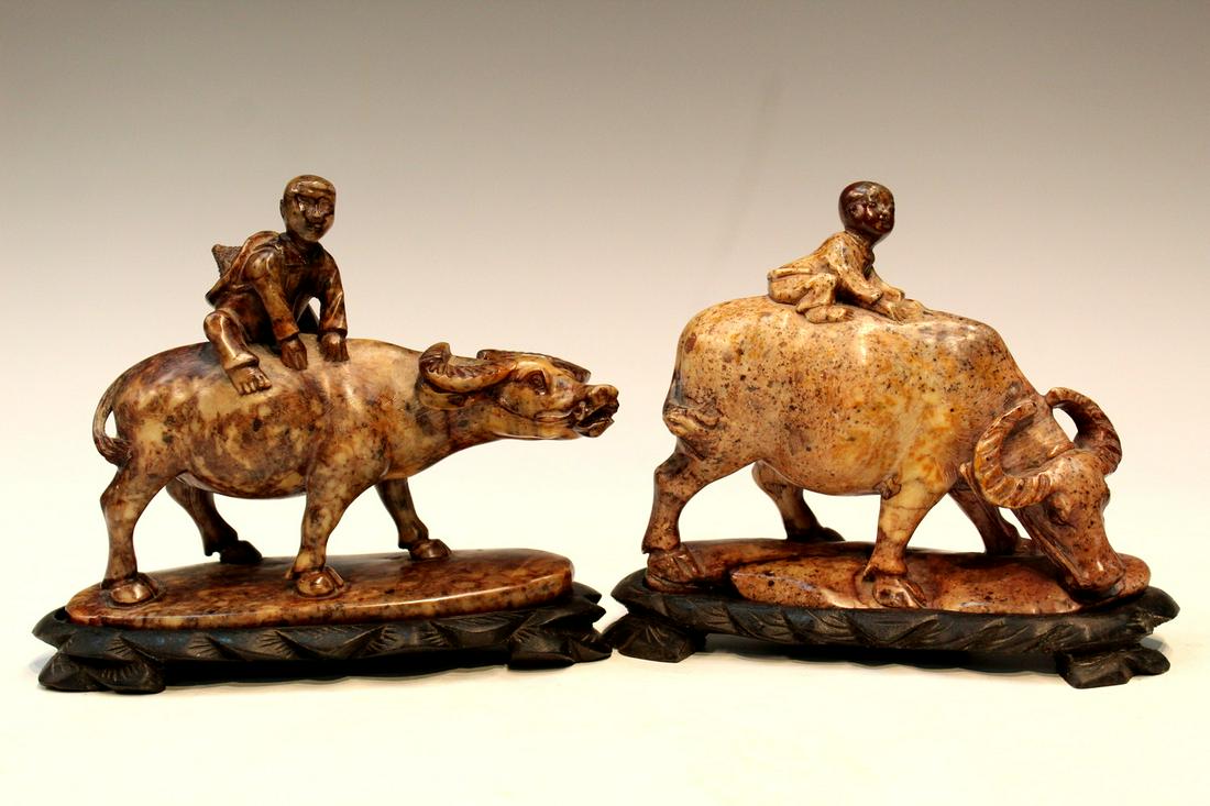 Chinese Soap Stone Carving of Boys Riding Buffalos (1 of 6)