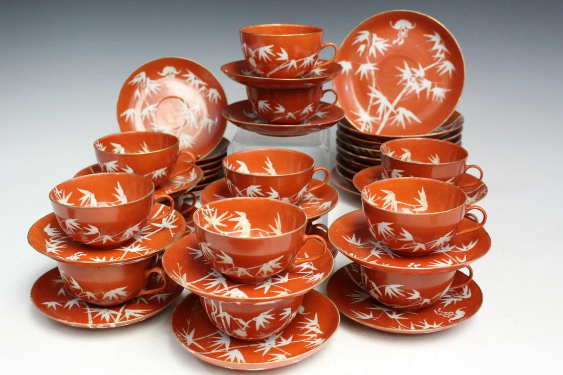 44 pieces of Chinese Iron-red Glaze Porcelain Cups Saucers and Dishes. (1 of 9)