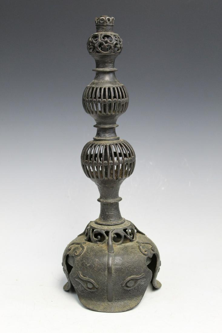 Japanese Bronze Candle Holder Lamp (1 of 4)