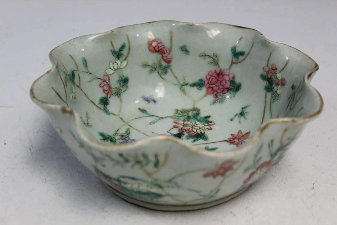Chinese Celadon Glazed Famille Rose Porcelain Bowl: Chinese Celadon Glazed Famille Rose Porcelain Bowl. Diam 17 cm