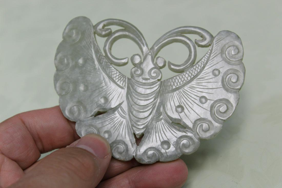 Chinese Carved Celadon Jade Butterfly Pendent (1 of 3)