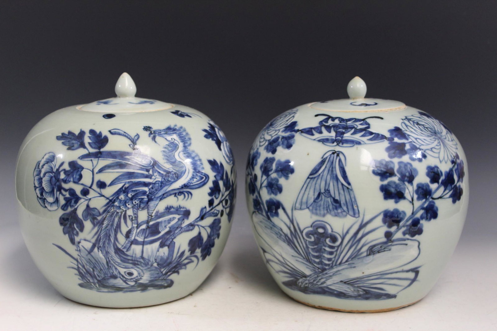 Two Chinese Celadon Glaze Blue and White Porcelain Jars (1 of 6)
