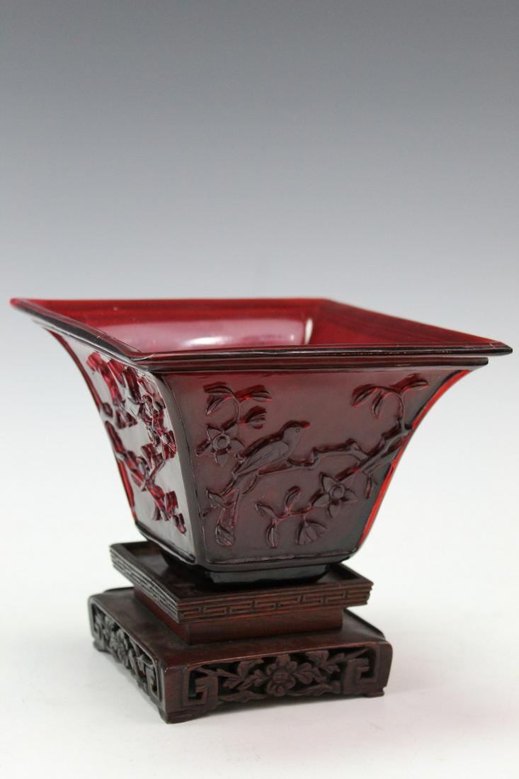 Chinese Ruby Red Glass Bowl with Base (1 of 8)