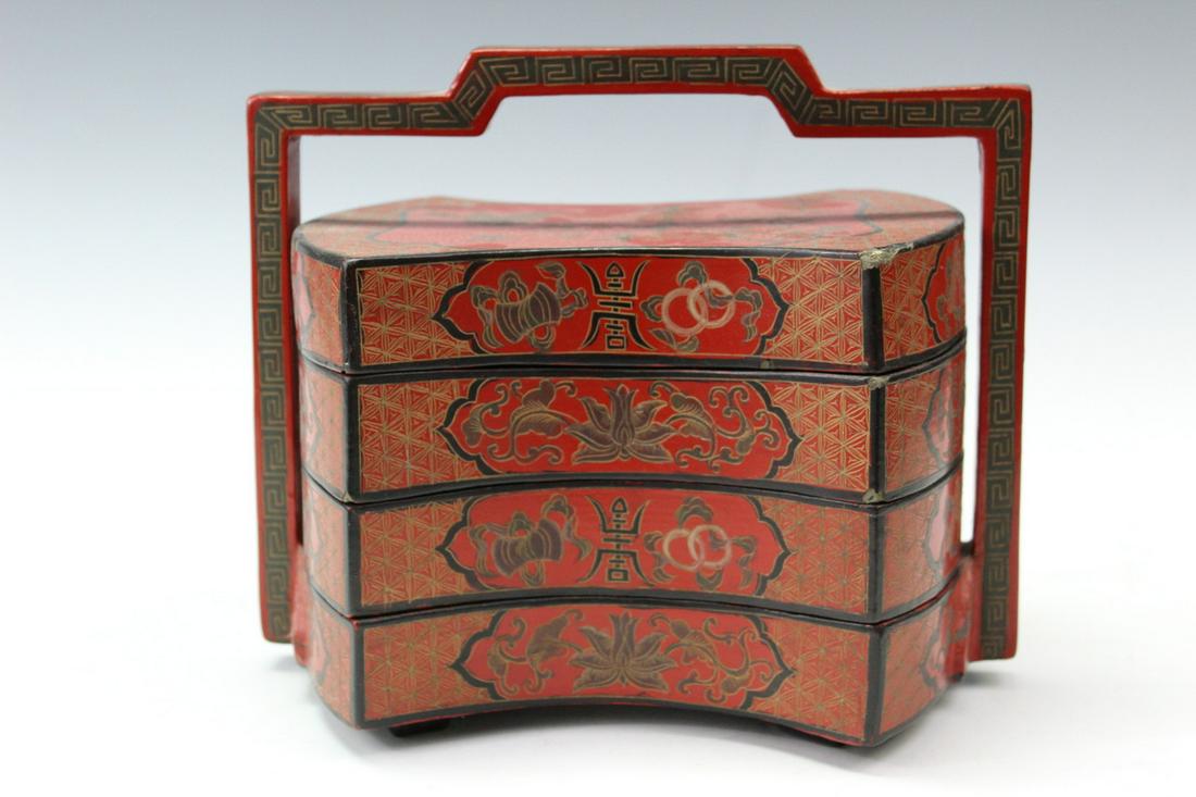 Chinese Red Lacquered Lunch Box (1 of 5)