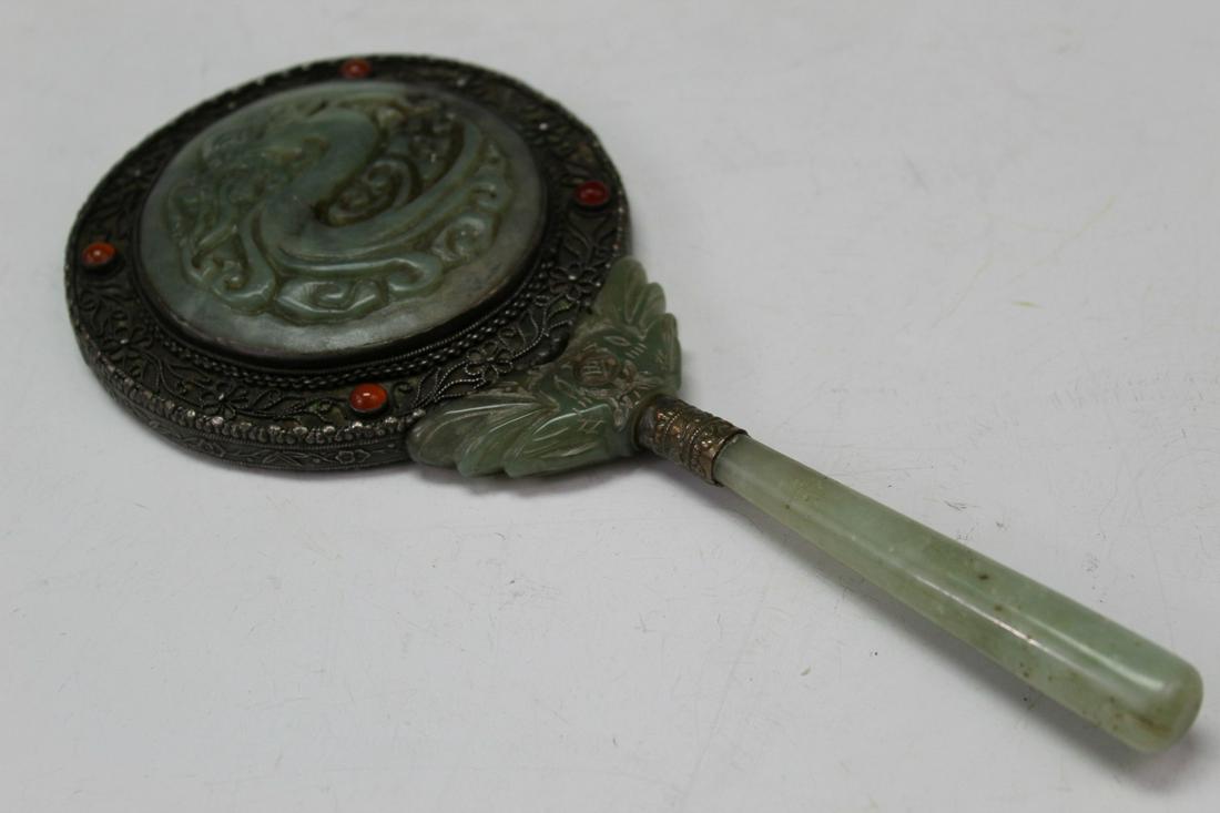 Chinese Hand Mirror with Carved Stone Decoration (1 of 4)